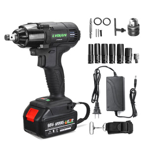 98VF 12000mAh 320NM Electric Cordless Impact Wrench Drill Screwdriver Set Power Repair Tools Kit