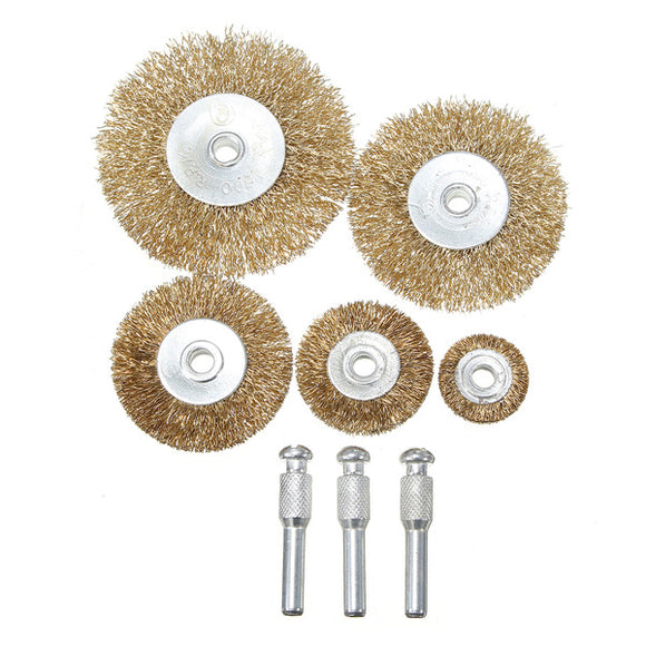 8pcs Flat Mini Brass Wire Cup Wheel Set Polishing Brush for Grinder Drill Rotary Tool