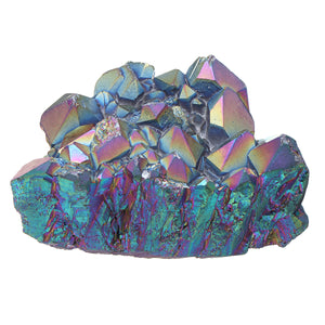 Purple Rainbow Aura Quartz Natural Point Cluster Gemstone Crystal Home Decorations