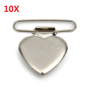 10Pcs Metal Heart Shape Insert Pacifier Holder Suspender Clips Mitten For Craft