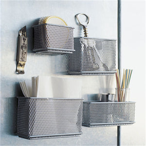 Wire Mesh Magnetic Storage Basket Tray Metal Desk Storage Organizer For Refrigerator Whiteboard