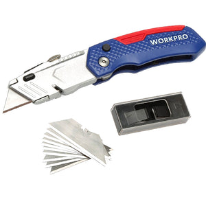 WORKPRO W011017N Folding Utility Kni-fe Safety Box Cutter with 13pcs Blades Included Multi Tools