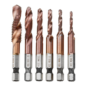 Drillpro 6pcs M3-M10 Combination Drill Tap Bit Set HSS 6542 AlTiN Coated Deburr Countersink Drill Bits