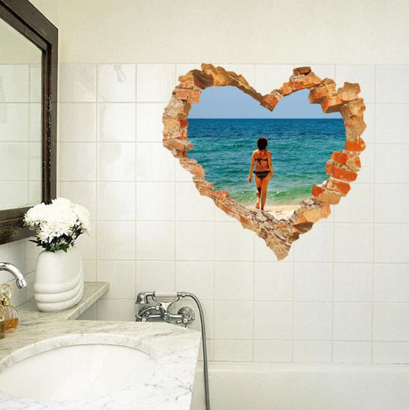 3D Heart Beach Walking Living Room Bedroom Animals Floor Background Wall Decor Creative Stickers