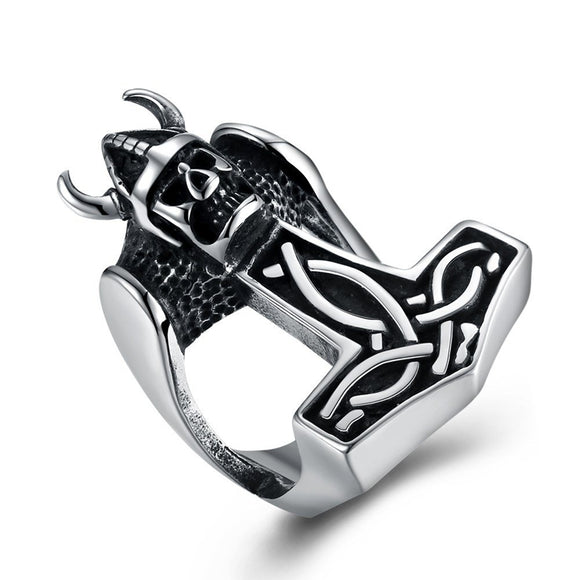 Punk 316L Stainless Steel Skull Ring Vintage Warrior Ring for Men