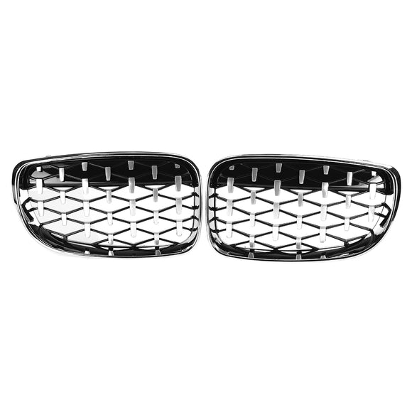 Pair Chrome Front Kidney Grilles Diamond Style For BMW 1 Series E81 E82 E87 E88 2007-2013