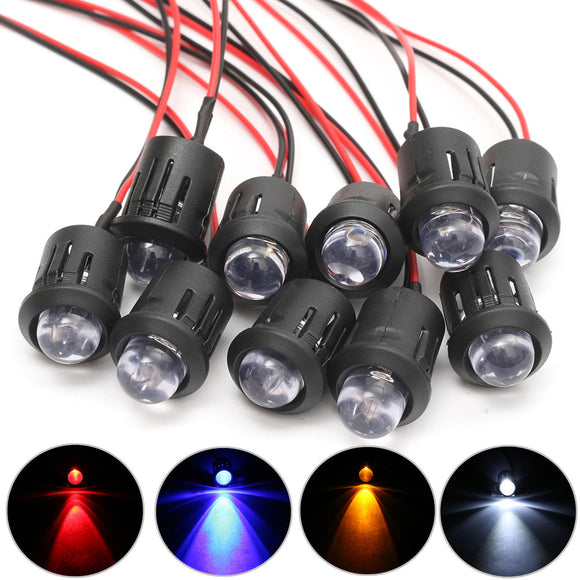 10Pcs 12V 10mm Ultra Bright Pre-wired Constant LEDs Water Clear LED