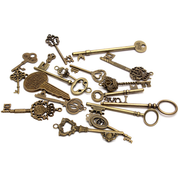 18pcs Antique Vintage Old Look Skeleton Key Lot Pendant Heart Bow Lock