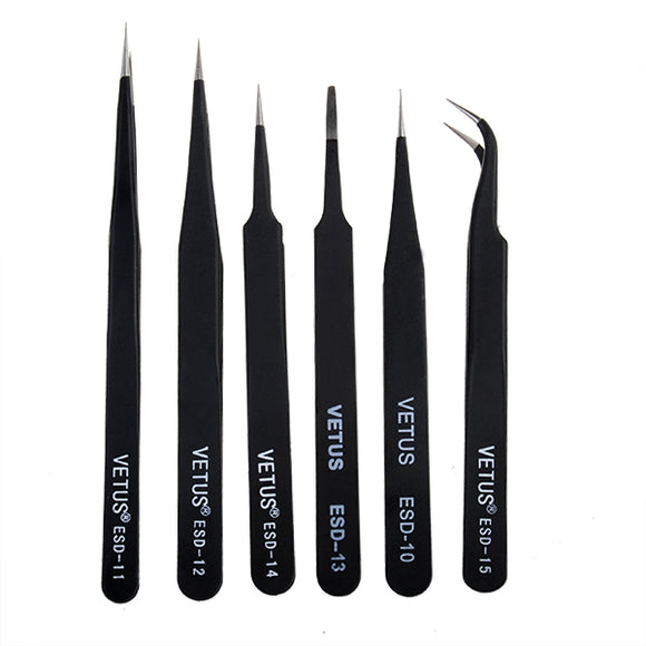 DANIU 6Pcs Anti-Static Different Size Vetus ESD Tweezers ESD10 to ESD15