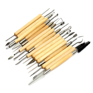 22pcs Stainless Steel Clay Pottery Sculpture Tool Wooden Handle