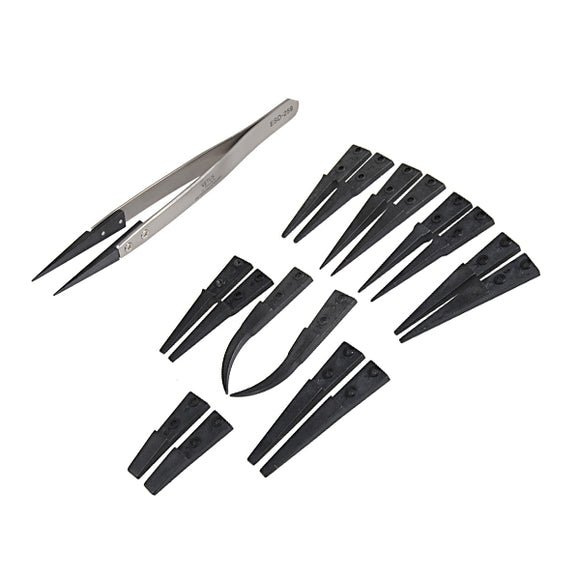 Vetus ESD 259 Handle Stainless Tweezers with 8pcs Exchengeable Tips