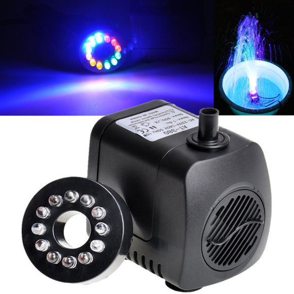 800L/H 210 GPH Submersible Water Pump For Aquarium Fish Tank Pond Fountain With 12 LED Lights