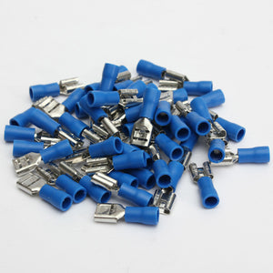 50pcs 6.3mm Female Blue Fully Insulated Spade Crimp Terminals