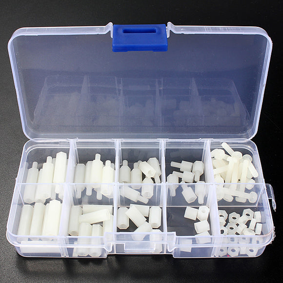 88pcs M3 Nylon White M-F Hex Spacers Screw Nut Assortment Kit