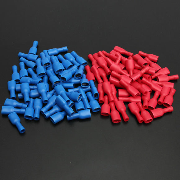 100pcs 6.3mm Fully Insulated Female Spade Connector Crimp Terminal