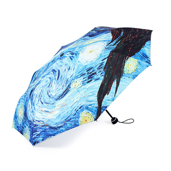 Van Gogh Starry Night Painting Sun Rain Folding Anti-UV Umbrellas