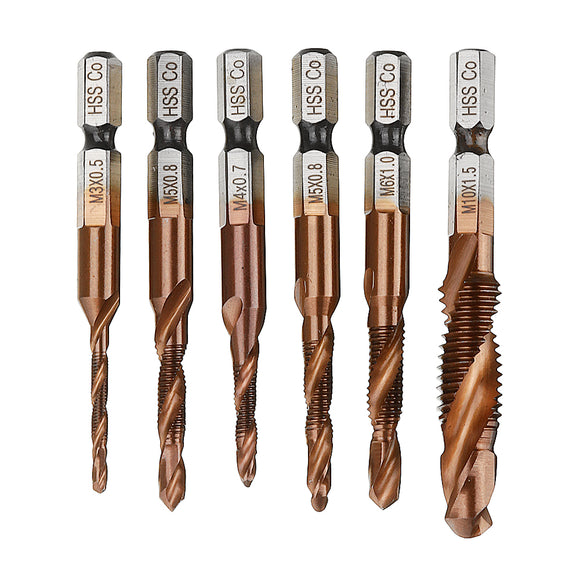 Drillpro HSS Co M35 Cobalt Combination Drill Tap Bit M3-M10 Deburr Countersink Drill Bit