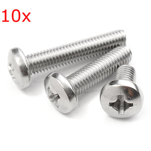 10Pcs M8 Phillips Cross Screws 304 Stainless Steel Silver 16/30/40mm