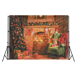 7x5ft Christmas Fireplace Christmas Tree Sofa Gift Socks Photography Backdrop Studio Prop Background