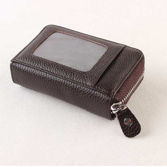 Women Men Zipper 17 Credit Card Holder Genuine Leather ID Card Case Business Wallet