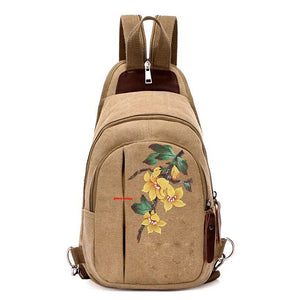 Women Creative Hand-painted Canvas Backpack Flower Pattern Handbag Shoulder Bag