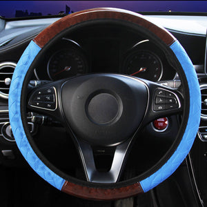 Wood Grain Leather Car Steering Wheel Cover Protective Cover Universal Non-slip