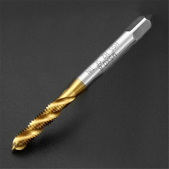 Drillpro 10pcs M5x0.8 HSS Titanium Coated Screw Tap Thread Metric Spiral Fluted Machine Screw Tap