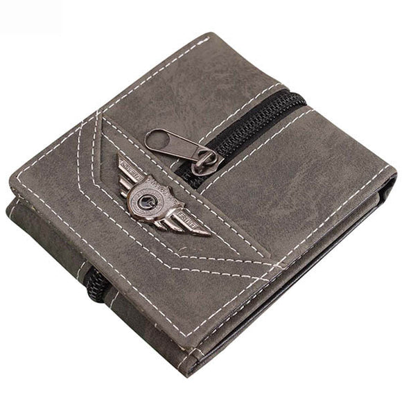 Men Retro Canvas Punk Zipper Three Fold Card Holders Money Bag Wallet