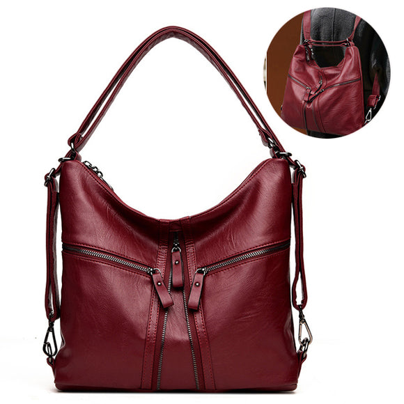 Women  Multipie-used Pu Leather Backpack Crossbody Bag