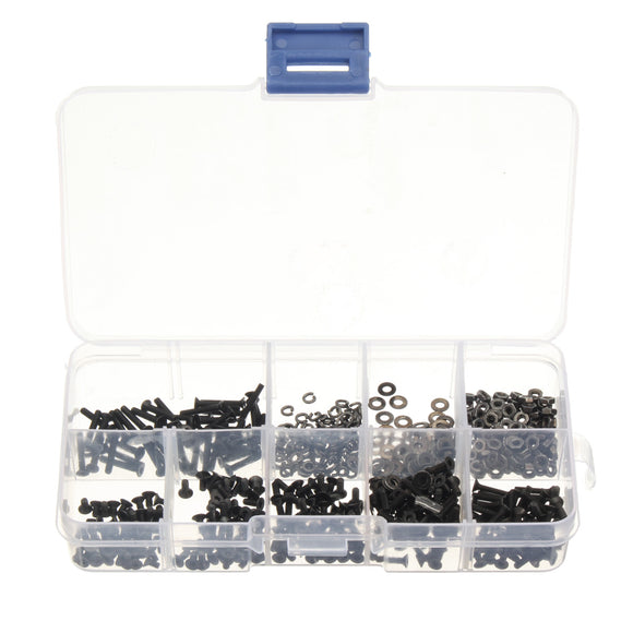 600pcs M2 Black Alloy Steel Allen Hex Socket Cap Head Button Head Flat Head Screws Assortment