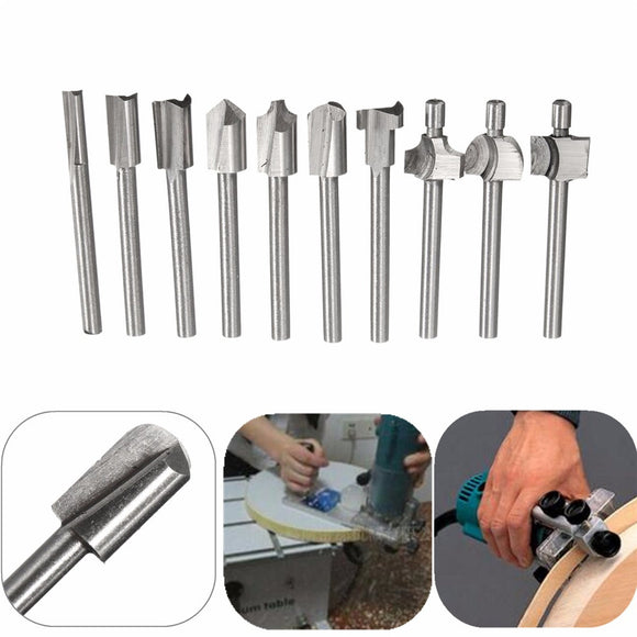 10pcs 1/8 Inch Shank High Speed Steels Trimming Cutter Router Bit Woodworking Tool