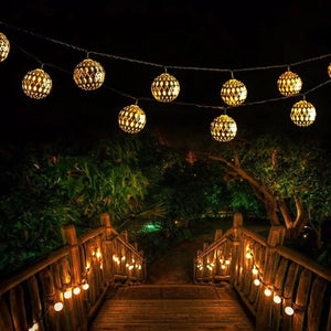 5M 7M Moroccan Metal Ball 20/30/50 LED Solar String Light  Outdoor Christmas Fairy Lamp Garden Decor