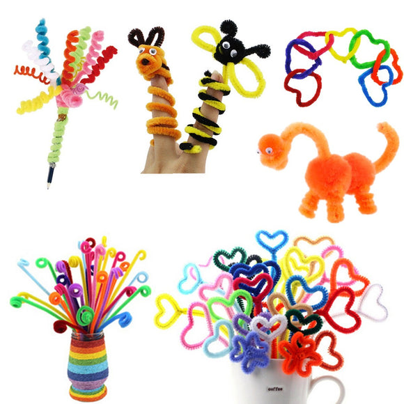 100pcs Kids DIY Handmade Educational Stick Plush Wool Wire Flexible Flocking MaterialsPipe Flocking