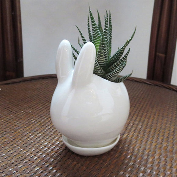 Mini Rabbit Ceramic Succulent Flower Pot Garden Porcelain Saucer Decor Planter