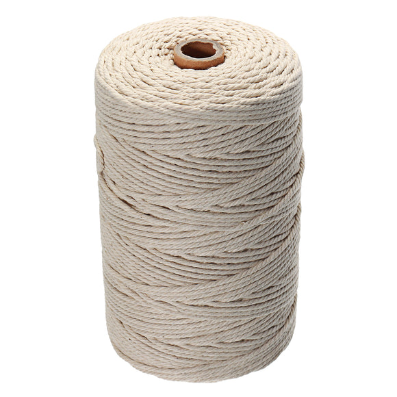 5Pcs 200Mx3mm Natural Beige Cotton Twisted Cord Rope Braided Wire DIY Craft Macrame String