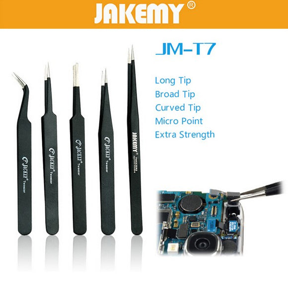 JAKEMY JM-T7-12 Stainless Steel DIY Electronic Short Pointed End Tweezer Forceps Maintenance Tools