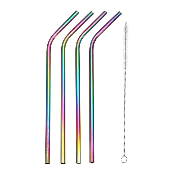 Stainless Steel Drinking Straws Rainbow Multi-colored Straw Reusable Drink Straw with Cleaning Brush