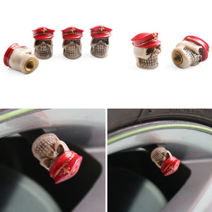 4Pcs Universal Resin Skull Head Officer Car Wheel Tire Valve Stem Cap Tyre Dustproof Li Decoration