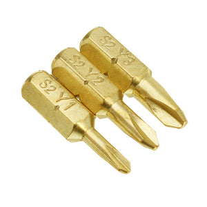 Broppe 3pcs 25mm Y1-Y3 Y Shaped Screwdriver Bits 1/4 Inch Hex Shank Electroplating Bronze