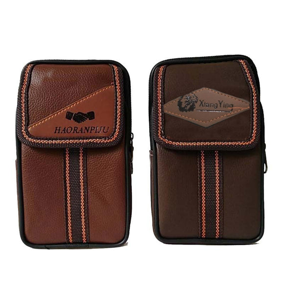 Outdoor Fashion Vertical PU Leather Large Capacity Phone Bag Men Waist Pack Portable Zip Coin Purse