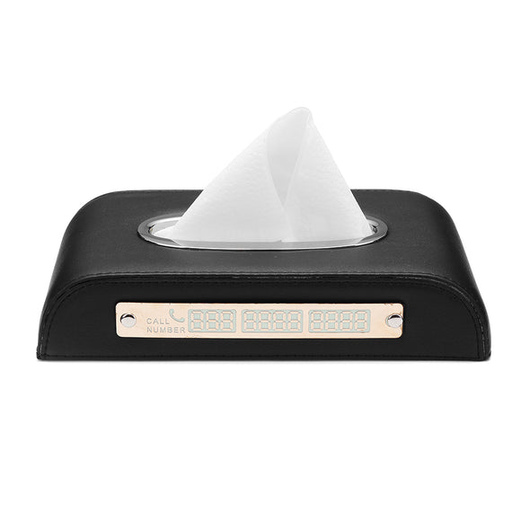 Microfiber Leather Luminous Car Temporary Parking Number Card Tissue Box Paper Holder Case