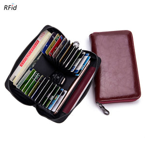 Women 24 Card Slot Long Wallet Solid Genuine Leather Phone Purse