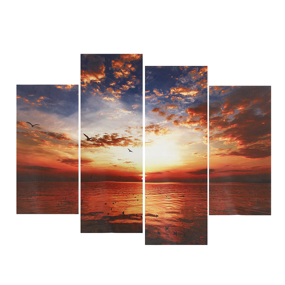 4Pcs/Set Panel Sunset Sea Landscape Picture Canvas Print Modern Poster Art Wall Sticker Decor