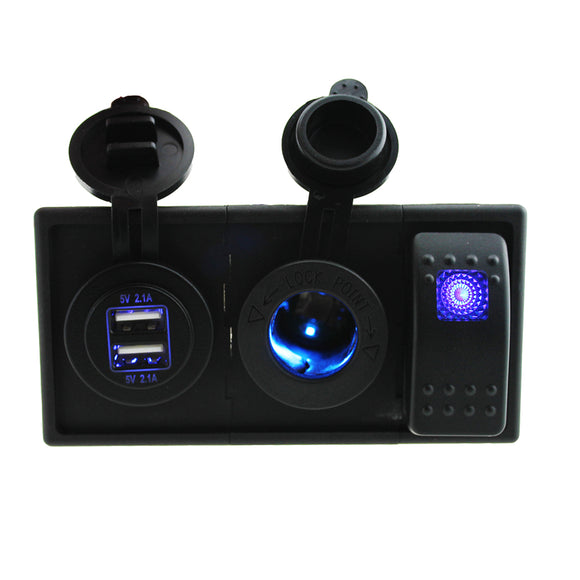 ABS Holder Housing Kit Rocker Switch LED Dual USB Port For Car Marine Boat