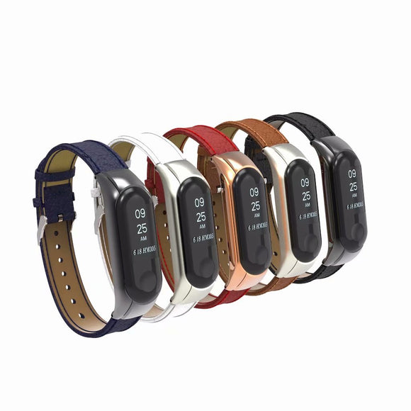 Bakeey Leather Strap with Metal Frame Replacement Wristband for Xiaomi Mi Band 3 Smart Bracelet