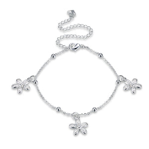 Sweet Flower Pendant Foot Chain Silver Plated Anklet for Women