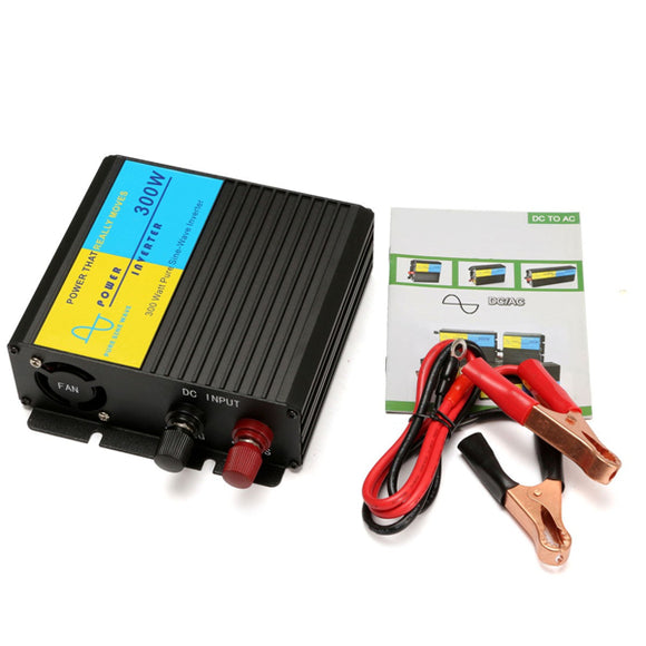 300W Pure Sine Wave Power Inverter Charger Adapter 12V DC to 220V AC