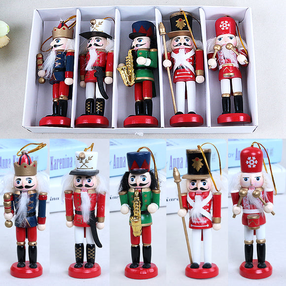 5Pcs 12CM Wooden Nutcracker Soldier Handcraft Walnut Puppet Christmas Decorations Gift