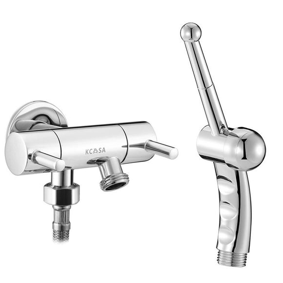 KCASA Hand Held Bidet Shower Toilet Sprayer with Double Control Three Way Angle Water Valve