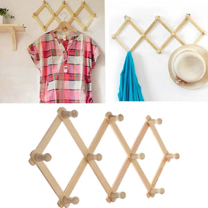 Wooden Hanger Rack Clothes Coat Wall Mounted Hanging Hat Towel Hook Retractable